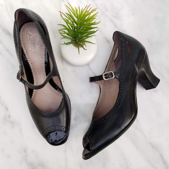 Clarks Shoes - Clarks Artisan Black Pump Mary Jane Peep Toe Heels